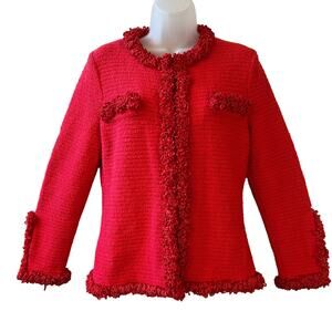 VINTAGE 90s Christian A Chenille Trim Sweater Knit Wool Cardigan Jacket Size S